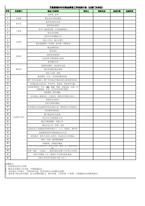 万象新城8月8日晚会工作计划安排表