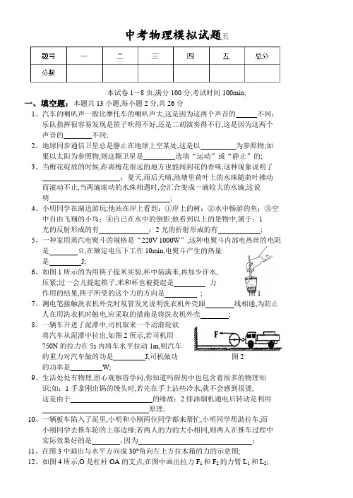 中考物理模拟试题 