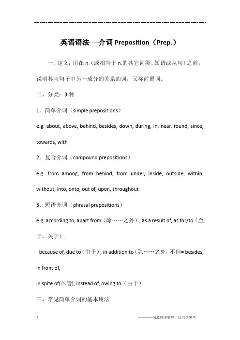 英语语法----介词Preposition(Prep.)