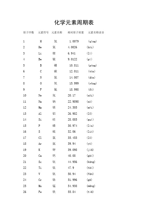 初三化学元素周期表(完整版)