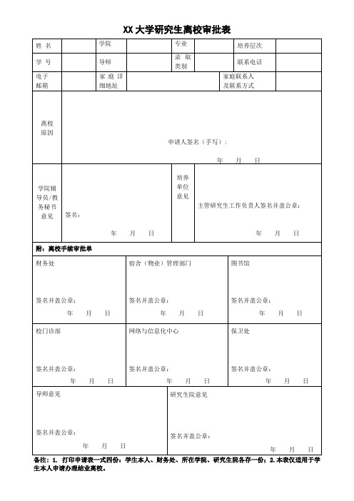 研究生离校审批表