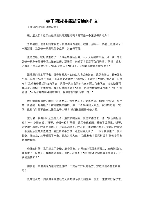 关于泗洪洪泽湖湿地的作文