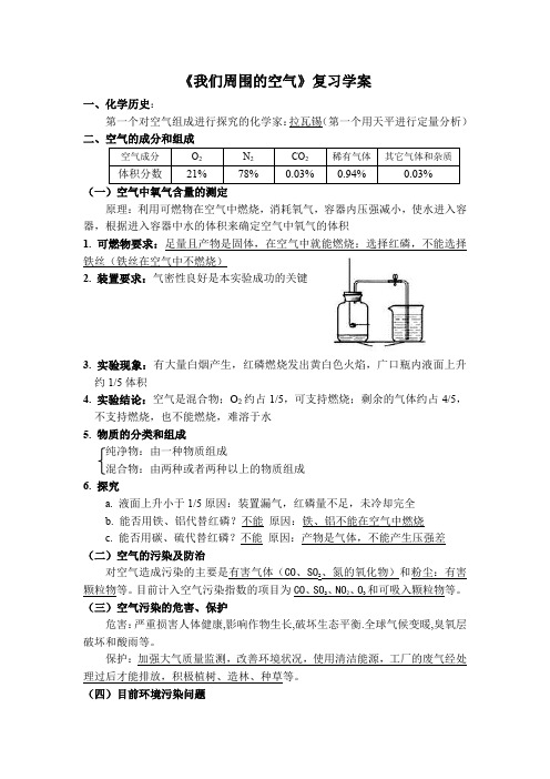 九年级化学《我们周围的空气》复习学案