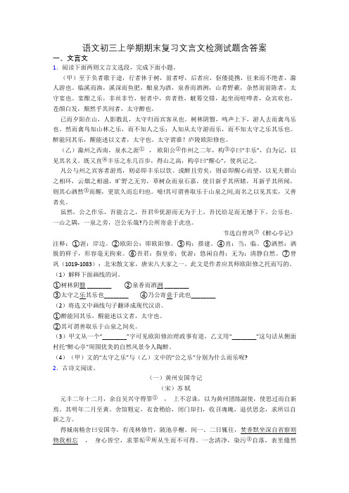 语文初三上学期期末复习文言文检测试题含答案