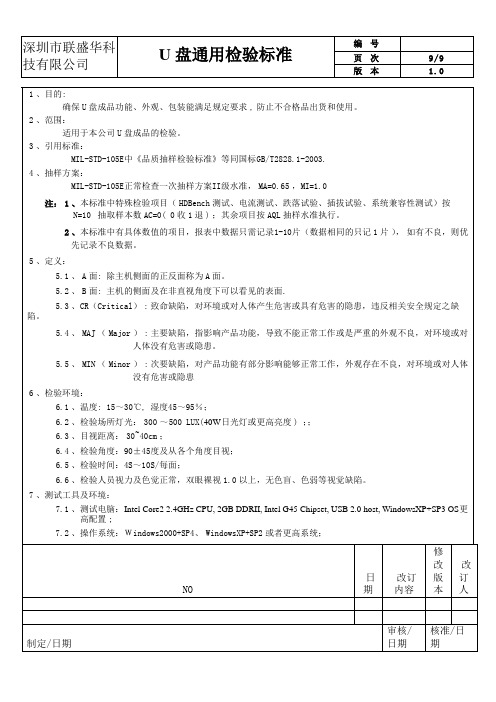 U盘成品检验标准