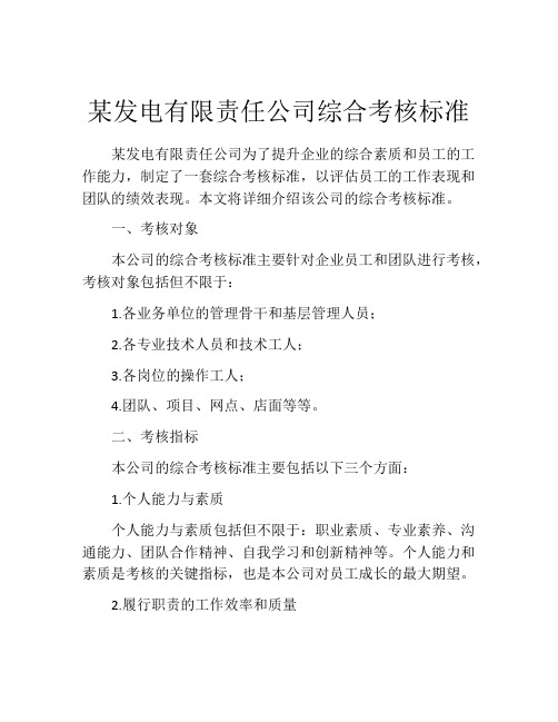 某发电有限责任公司综合考核标准