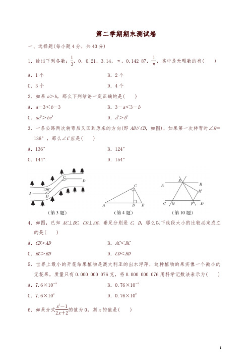 2019年春沪科版七年级数学下册期末测试卷(有答案)