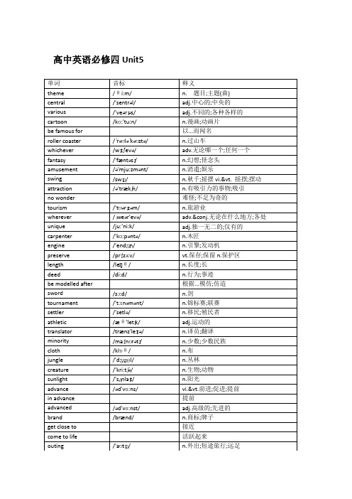 高中英语必修四UNIT5单词表
