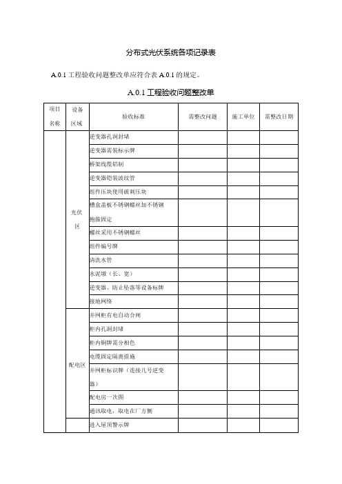 分布式光伏系统各项记录表