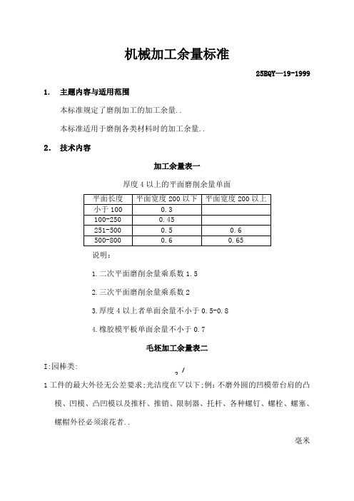 机械加工余量标准汇总