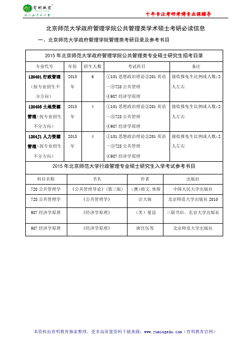 北师大行政管理专业考研参考书目 报录比 考研讲义 复习指导