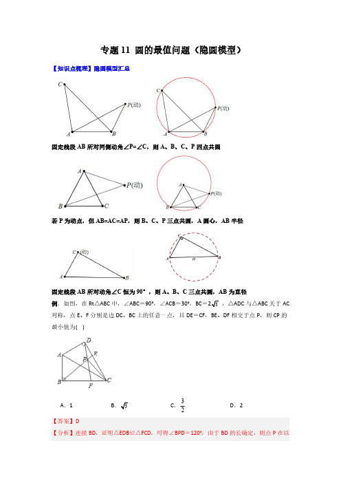 专题11 圆的最值问题(隐圆模型)(解析版)-2024年常考压轴题攻略(9年级上册人教版)