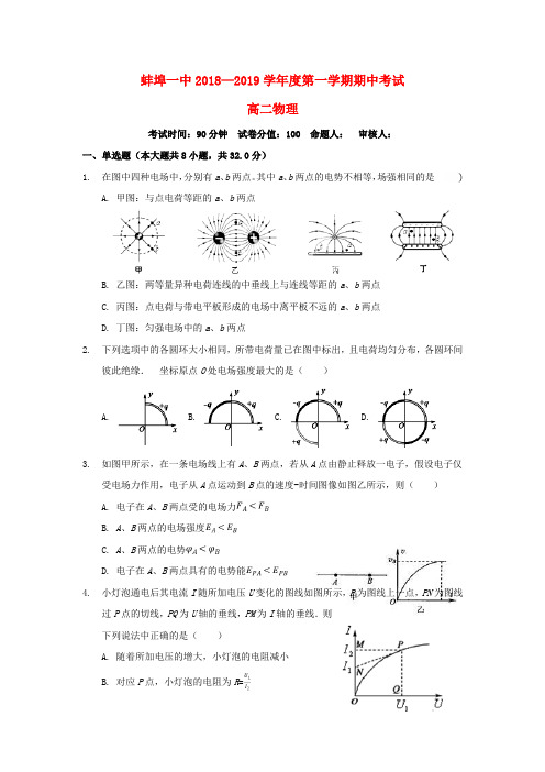安徽省蚌埠市第一中学2018_2019学年高二物理上学期期中试题(有答案)