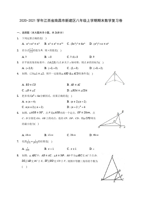 2020-2021学年江西省南昌市新建区八年级上学期期末数学复习卷 (含答案解析)