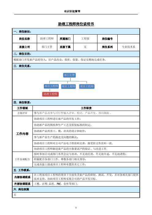 岗位说明书(助理工程师 (1)