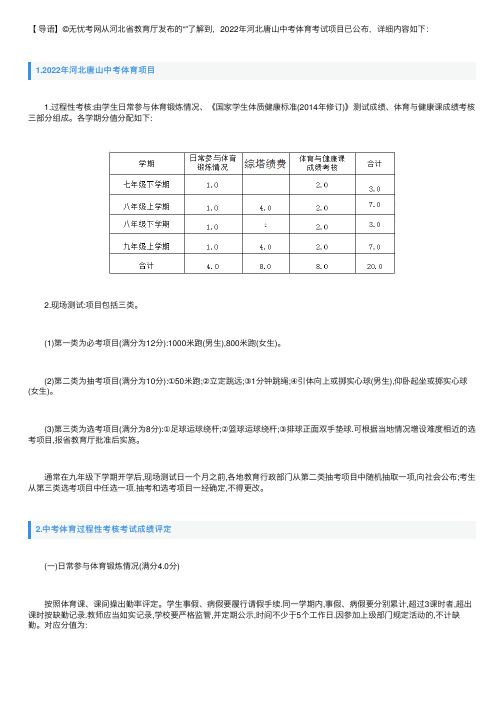 2022年河北唐山中考体育考试项目公布