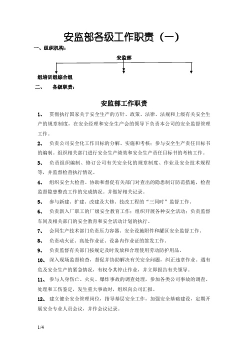 安监部各级工作职责