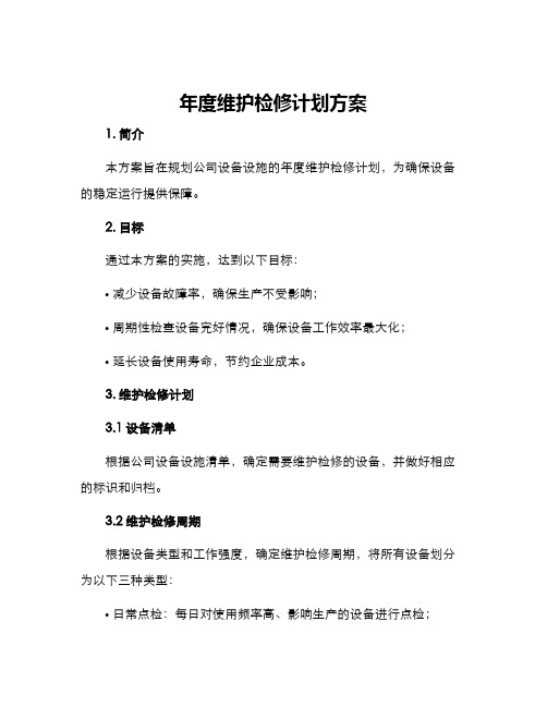 年度维护检修计划方案