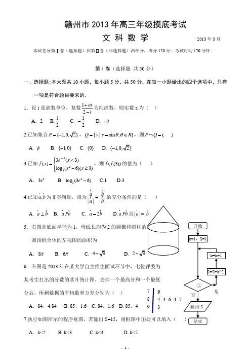 2013年江西省赣州一模文科数学试卷(word含答案)