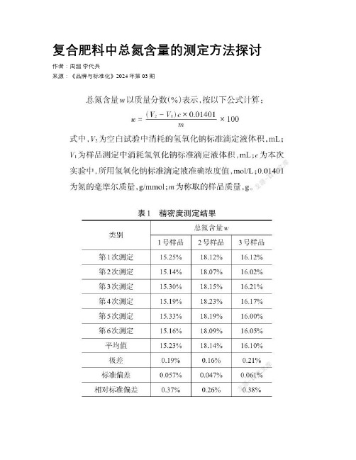 复合肥料中总氮含量的测定方法探讨