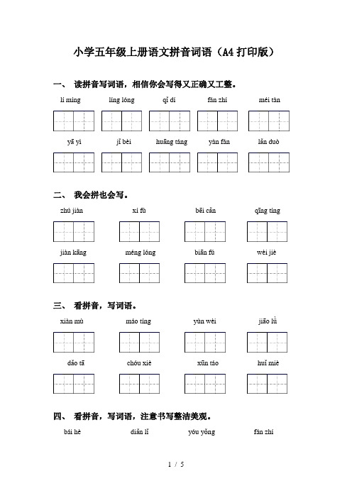 小学五年级上册语文拼音词语(A4打印版)