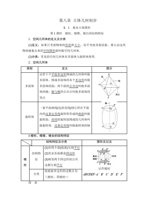 新教材 人教A版高中数学必修第二册 第八章 立体几何初步 知识点汇总及解题规律方法提炼