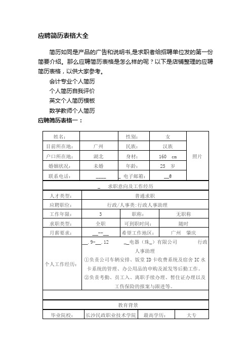 应聘简历表格大全