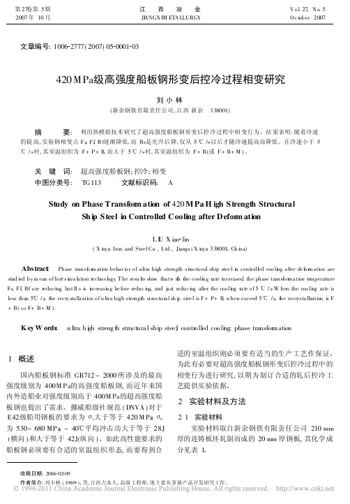 420MPa级高强度船板钢形变后控冷过程相变研究_刘小林