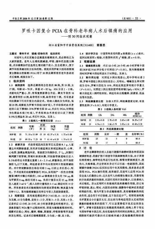 罗哌卡因复合PCIA在骨科老年病人术后镇痛的应用——附50例临床观察