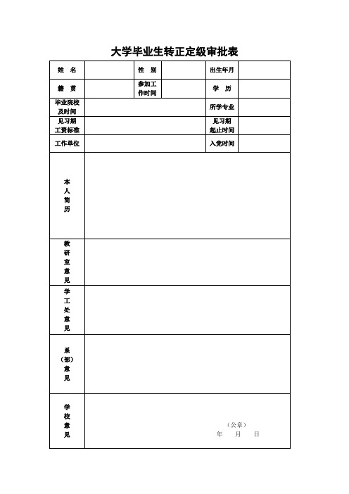 大学毕业生转正定级审批表