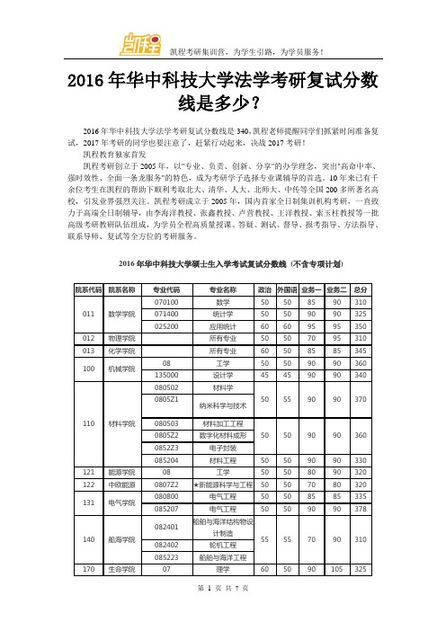 2016年华中科技大学法学考研复试分数线是多少？