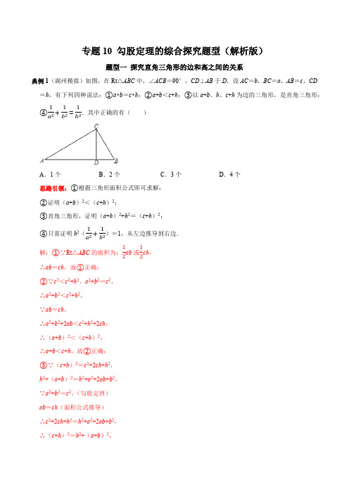 部编数学八年级下册专题10勾股定理的综合探究题型(解析版)含答案