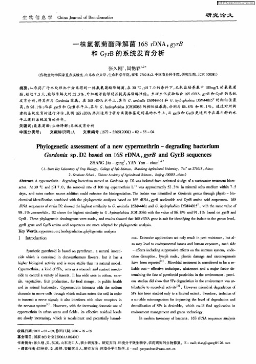 一株氯氰菊酯降解菌16SrDNA,gyrB和GyrB的系统发育分析