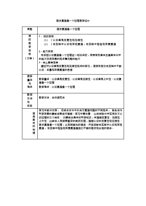 高中思想政治《追求真理是一个过程》优质课教案、教学设计