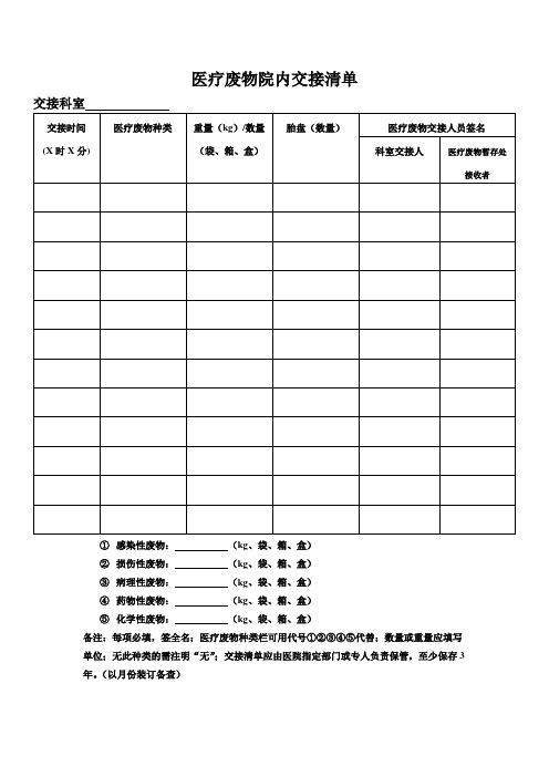 医院医疗废物院内交接清单