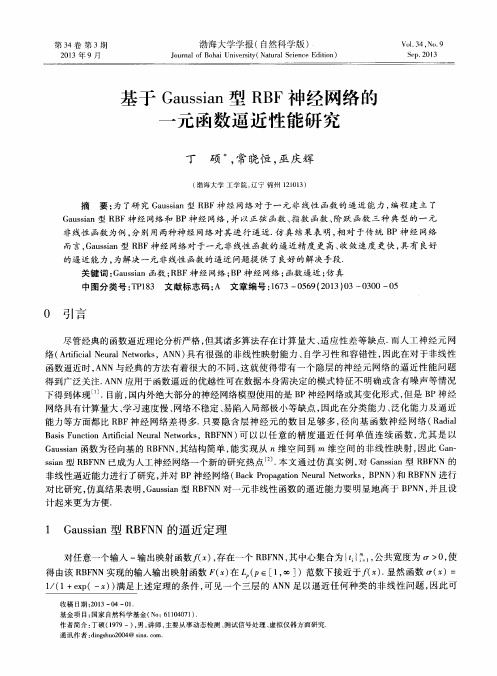 基于Gaussian型RBF神经网络的一元函数逼近性能研究