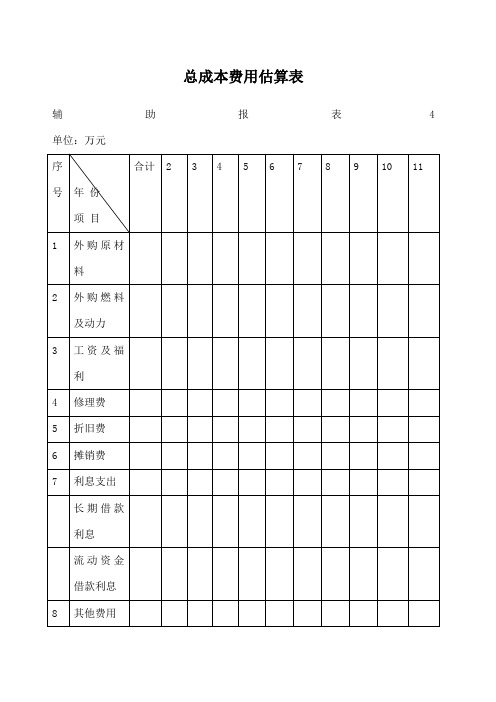 总成本费用估算表