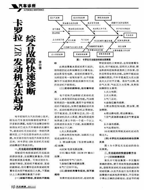 卡罗拉1ZR发动机无法起动综合故障快速诊断