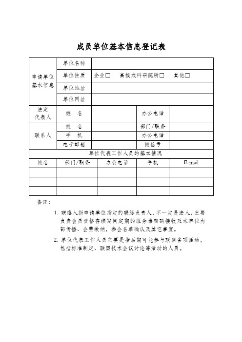 成员单位基本信息登记表【模板】