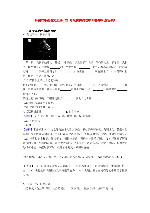 部编六年级语文上册：22 月光曲阅读理解专项训练(含答案)