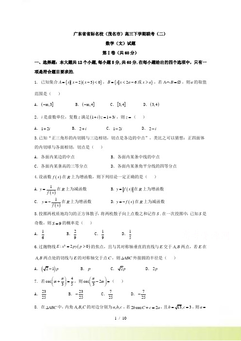 广东省茂名市高考联考数学（文）试题（二）含答案