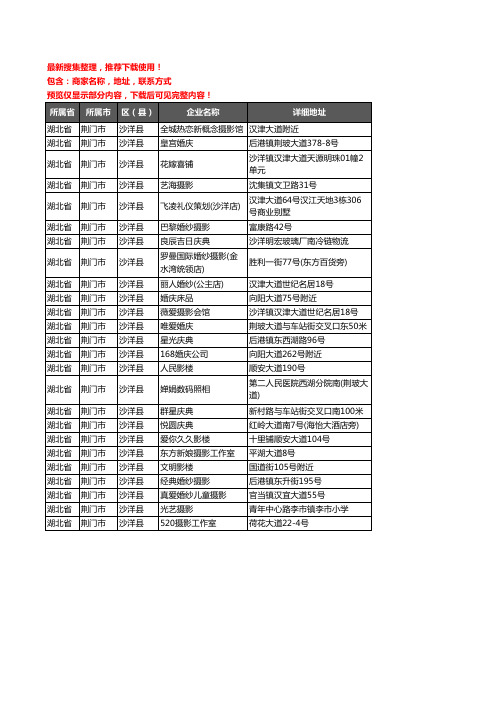 新版湖北省荆门市沙洋县婚庆公司企业公司商家户名录单联系方式地址大全25家