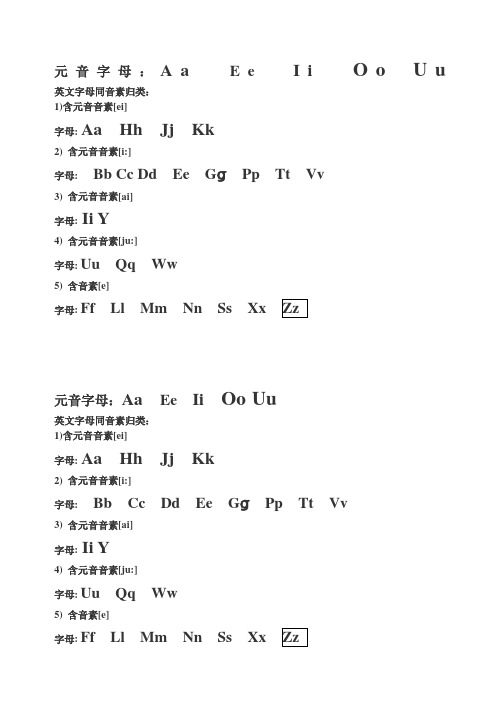 26个 英文字母 同音素归类 发音归类