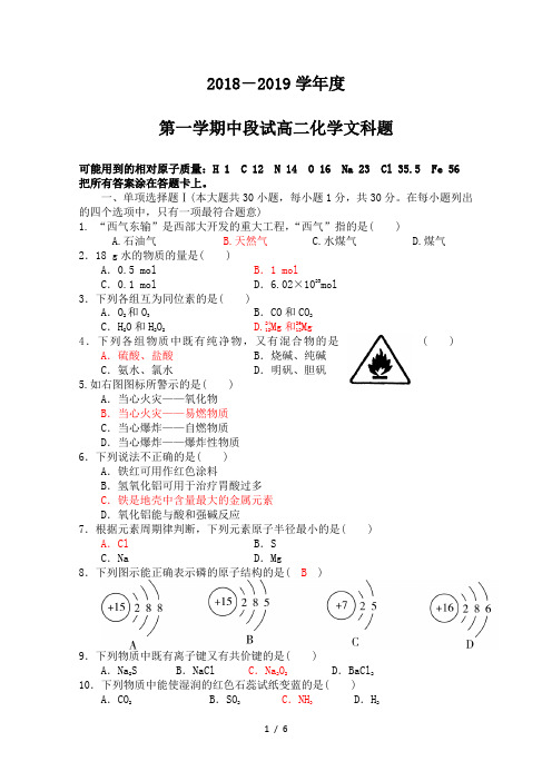 2018-2019学年高中化学学业水平测试(模拟试)