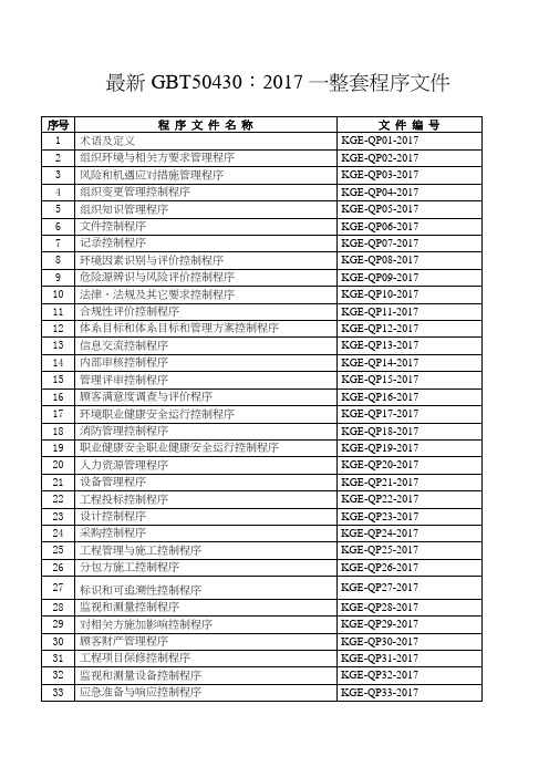 最新GBT50430：2017一整套程序文件(四合一体系)