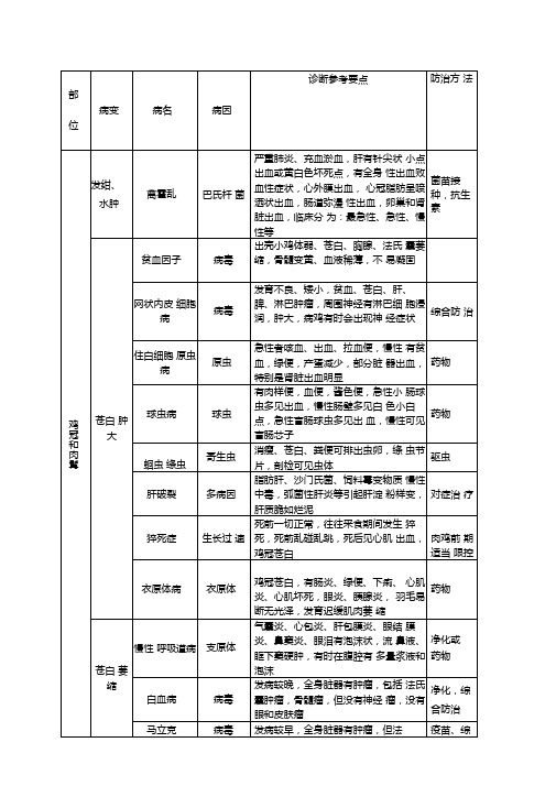 鸡病诊断对照表参考部位