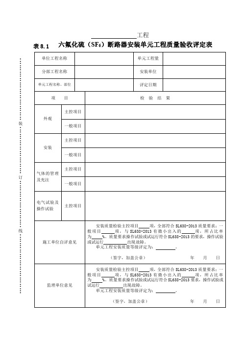 六氟化硫(SF6)断路器单元工程安装质量验收评定表