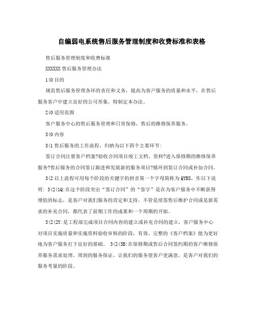 自编弱电系统售后服务管理制度和收费标准和表格