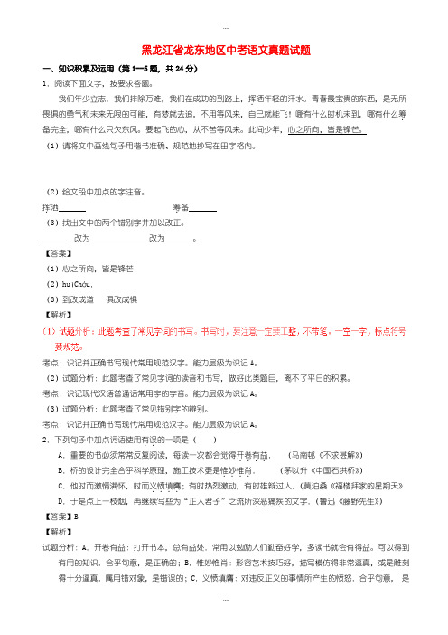精选黑龙江省龙东地区中考语文模拟试题(含解析)