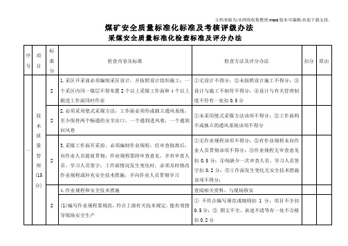 煤矿安全质量标准化标准及考核评级办法